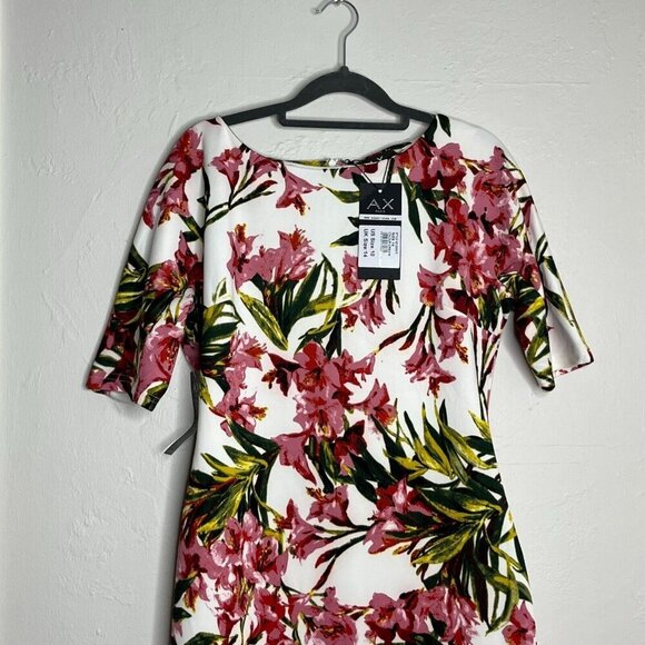 AX Paris Floral Sheath Dress Back Zipper White Pink Knee Length Size‎ 10 NWT - Picture 2 of 8